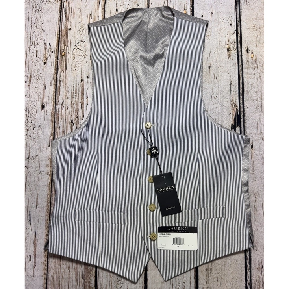 Lauren Ralph Lauren Suit Vest Men's Small Blue White PinStripe Hitchcock NWT‎